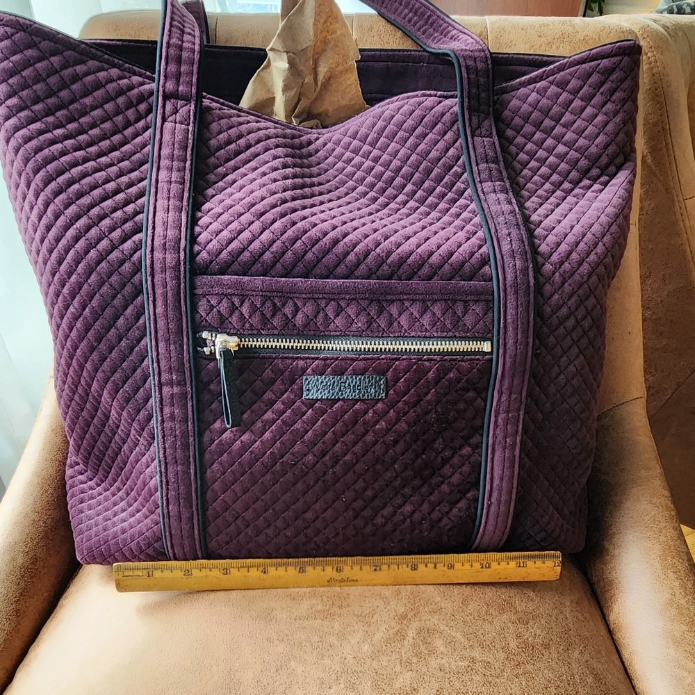 Plum purple Quilted Tote Bag with Textured Fabric